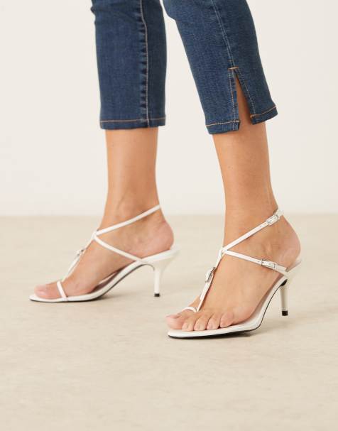Mango – Białe skórzane sandały na obcasie z paseczkami z klamrami - view 1