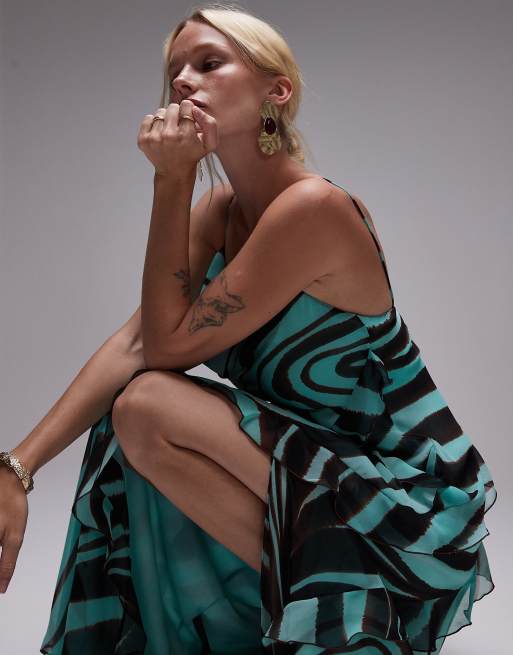 Mango bias slip maxi dress in blue zebra print, 4 of 4