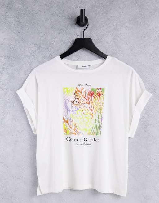 Mango – Biały bawełniany T-shirt z grafiką – WHITE