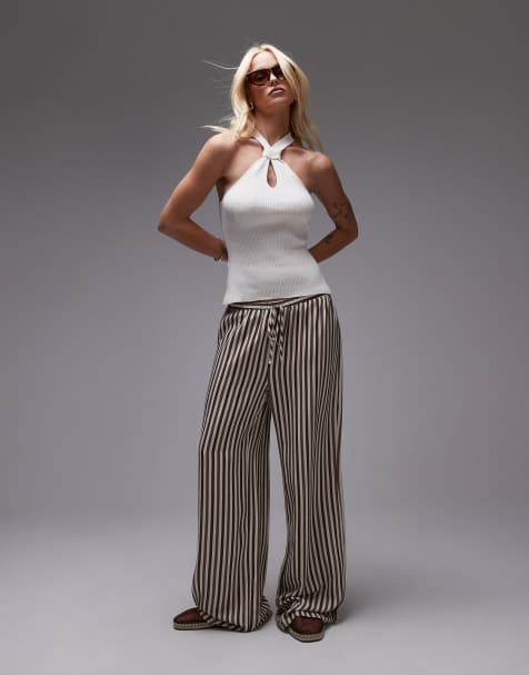 Mango twist halter key hole knitted top in white