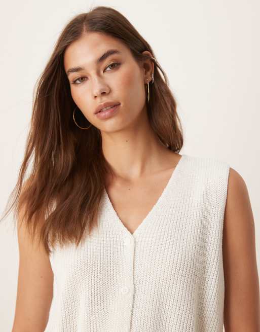 Mango – Biały lekki top dzianinowy bez rękawów, 3 z 4