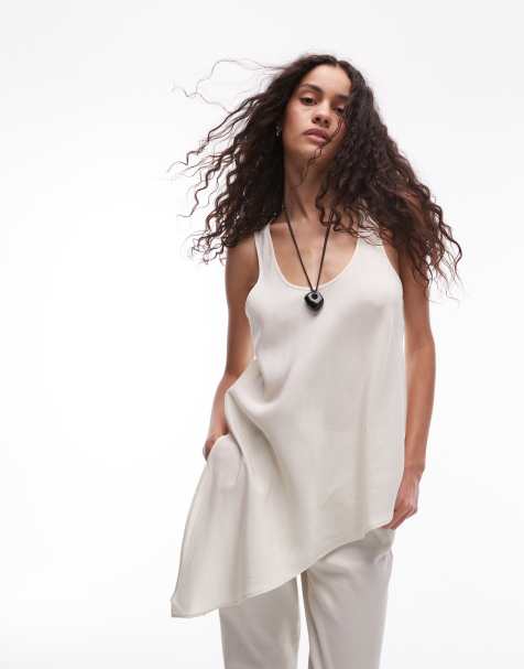 Mango soft touch aysmmetric hem top in white