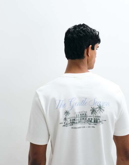 Mango – Biały T-shirt o regularnym kroju z okrągłym dekoltem i grafiką na plecach, 3 z 5