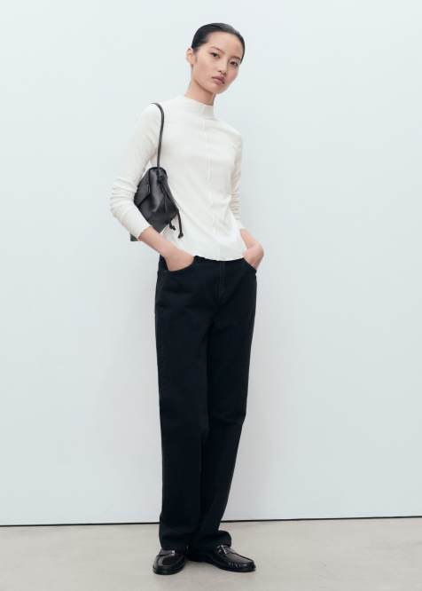 Mango high neck long sleeve top in white