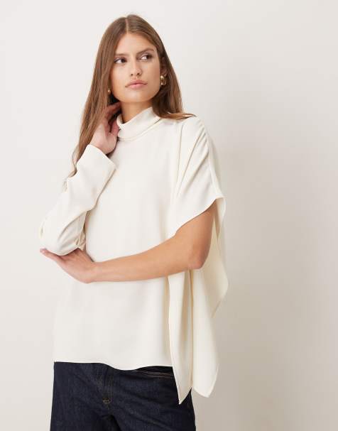 Mango cowl neck asymmetric sleeve in white