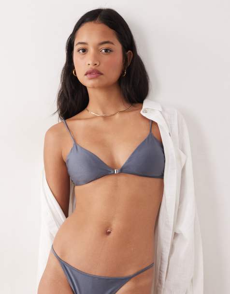 Mango bikini top & bottom with silver hardwear detailing in blue - view 1