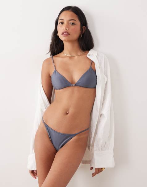 Mango bikini top with silver hardwear detailing in blue - view 1