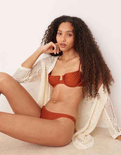 Mango – Bikinihose in Bronze mit hohem Bund - view 1