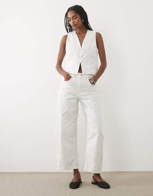 Mango Bimba 100% cotton barrel jean co-ord in white