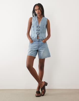 Mango Bimba 100% Cotton Waistcoat Co-ord In Blue