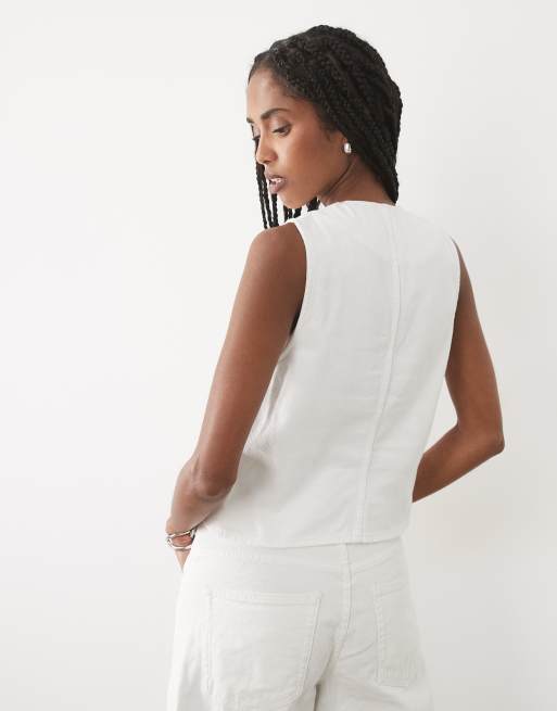 Mango - Bimba - Gilet de costume d'ensemble 100 % coton - Blanc, 4 de 4