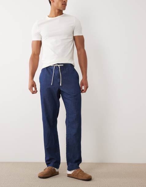 Mango – Blå byxor i linnemix och denimstil med dragsko - view 1