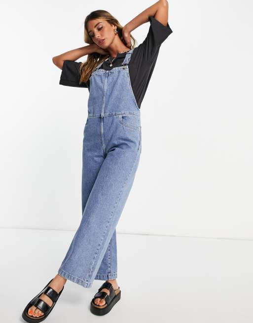 Mango – Blå hängselbyxor i denim