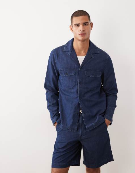 Mango - Blå langærmet skjorte i denimlook af hørblanding med lange ærmer - view 1