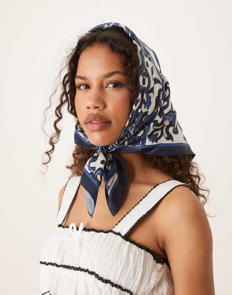 Mango – Blå, mönstrad scarf i satin - view 1