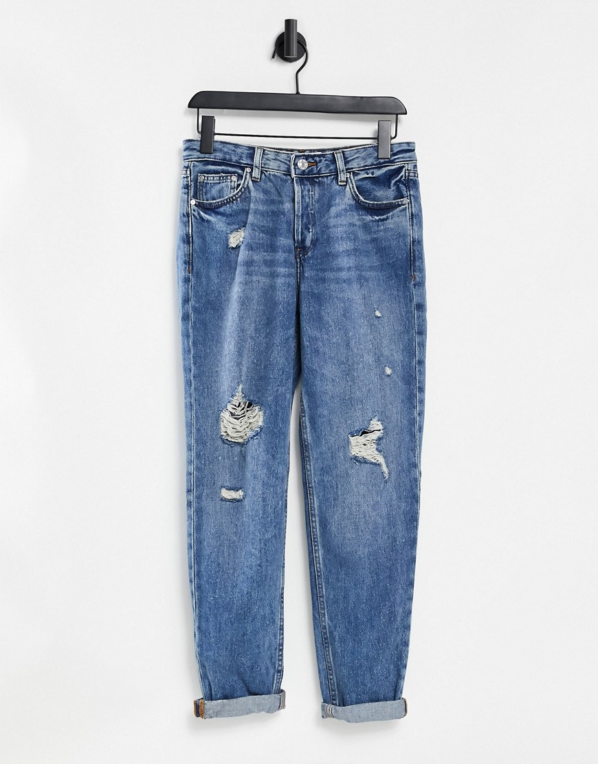 Mango – Blå skinny jeans med slitna detaljer