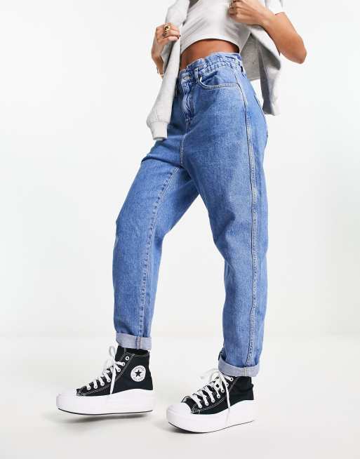 Mango – Blå smala jeans i slouchy stil