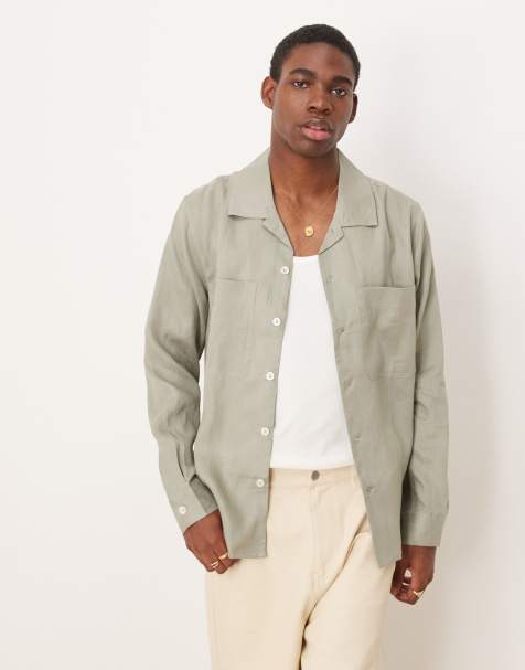 Mango linen overshirt in pale green