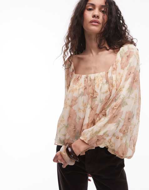 Mango floral print volume blouse in pale yellow