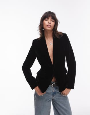 Mango - Blazer aus Samt in Schwarz