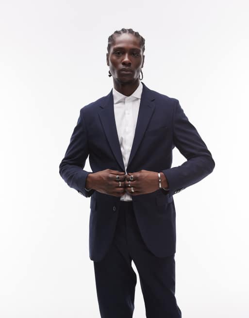 Mango - Blazer color blu navy con motivo a spina di pesce in coordinato