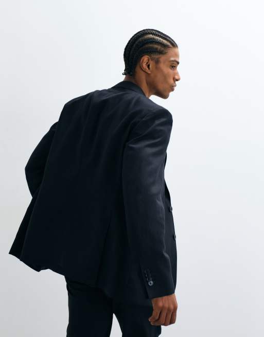 Mango blazer de costume slim fit en mélange de lin coordonné bleu marine, 3 de 5