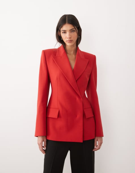 Mango - Blazer de qualité supérieure à épaulettes - Rouge profond - view 1