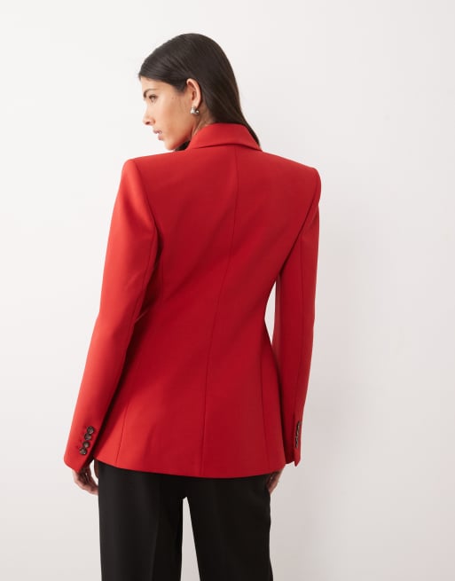 Mango - Blazer de qualité supérieure à épaulettes - Rouge profond, 4 de 4