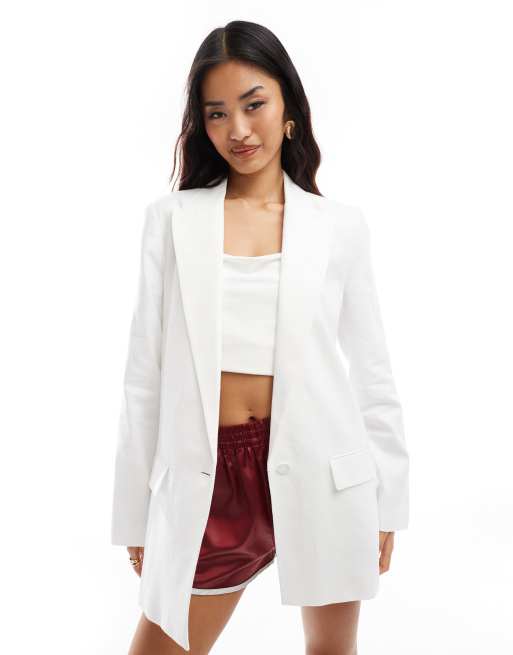 Mango - Blazer décontracté en lin - Blanc