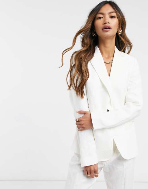 Mango Blazer d ensemble en lin Blanc