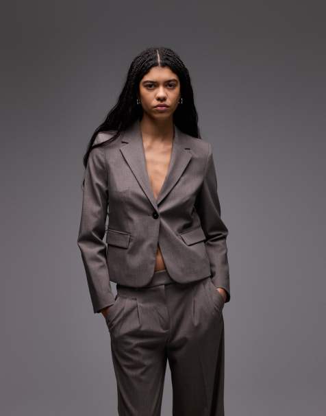 Mango - Blazer d'ensemble raccourci - Marron - view 1