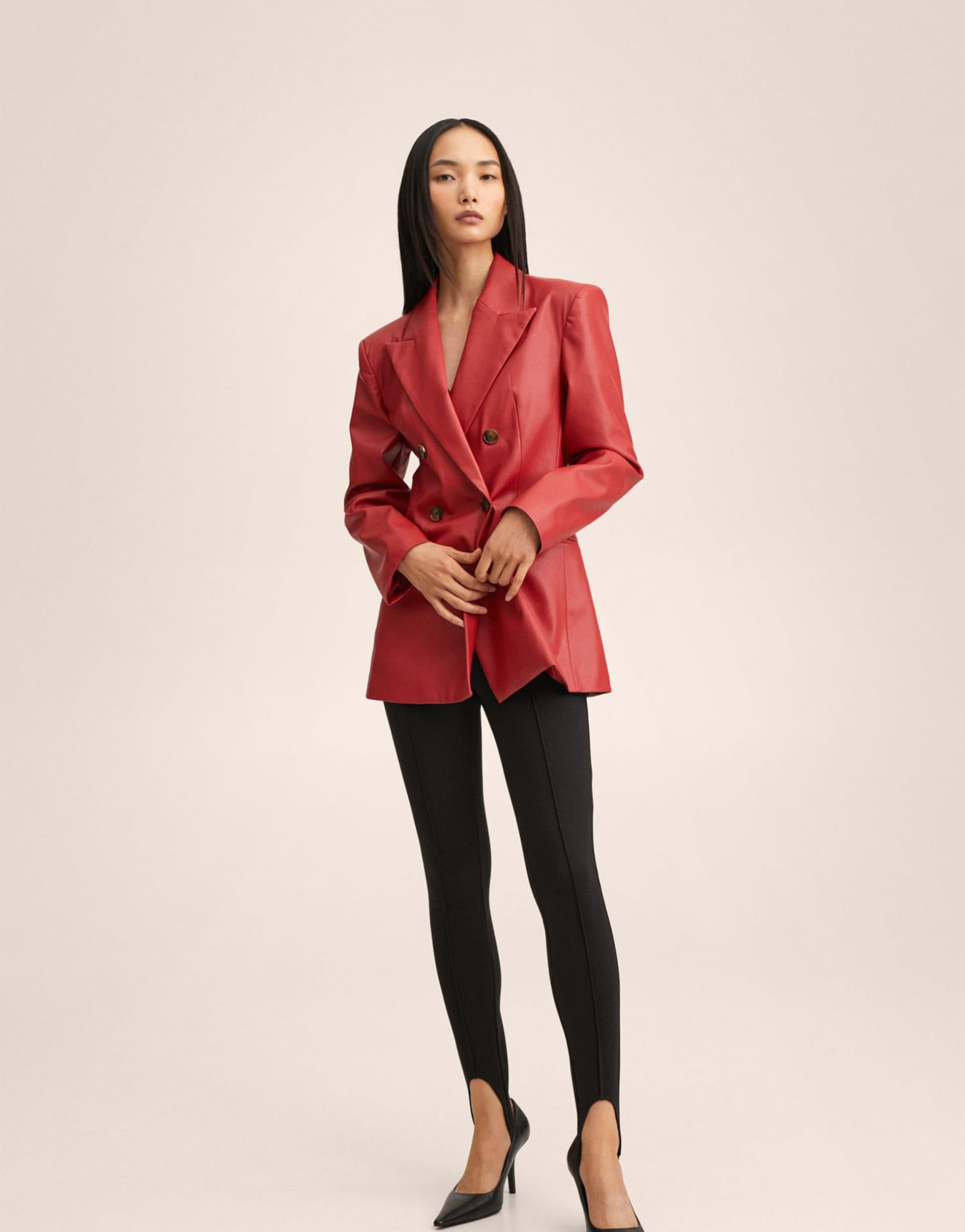 <b>Mango</b> - Blazer en PU - Rouge, 3 de 4.