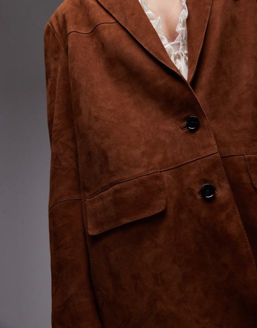 Mango - Blazer in camoscio marrone vintage vestibilità comoda, 2 di 4