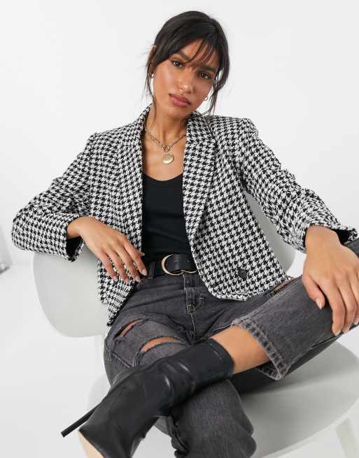 Mango Charlotte Houndstooth Blazer, Black at John Lewis & Partners