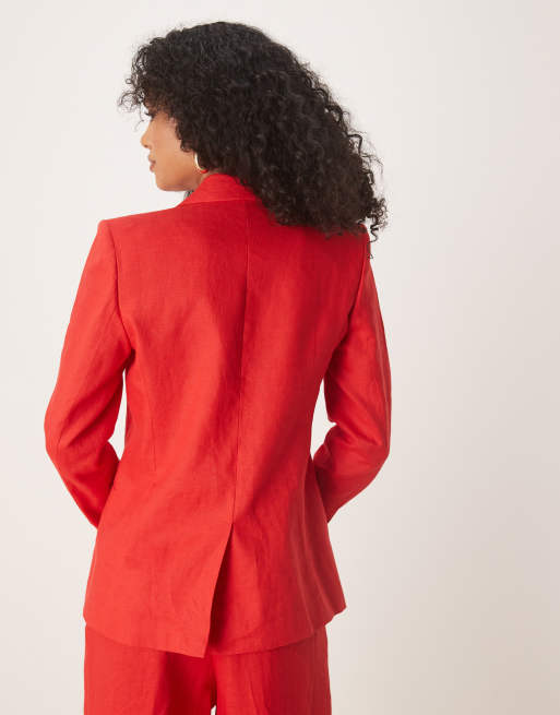 Mango - Blazer in lino rosso in coordinato, 3 di 4