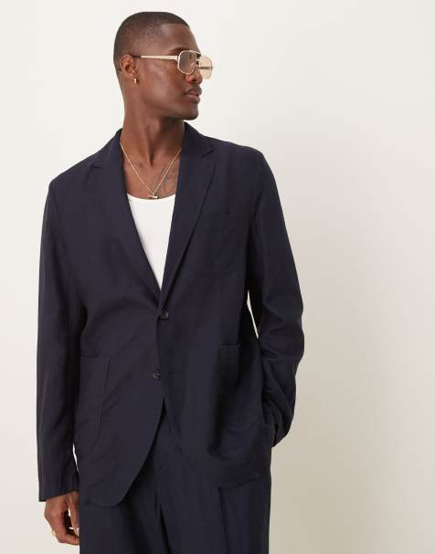 Mango - Blazer slim in misto lino blu navy in coordinato - view 1