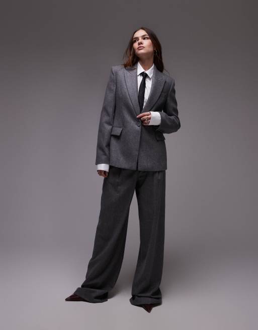 Mango - Blazer spazzolato effetto lana grigio con motivo gessato in coordinato, 3 di 4