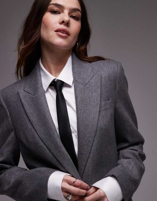 Mango - Blazer spazzolato effetto lana grigio con motivo gessato in coordinato, 4 di 4