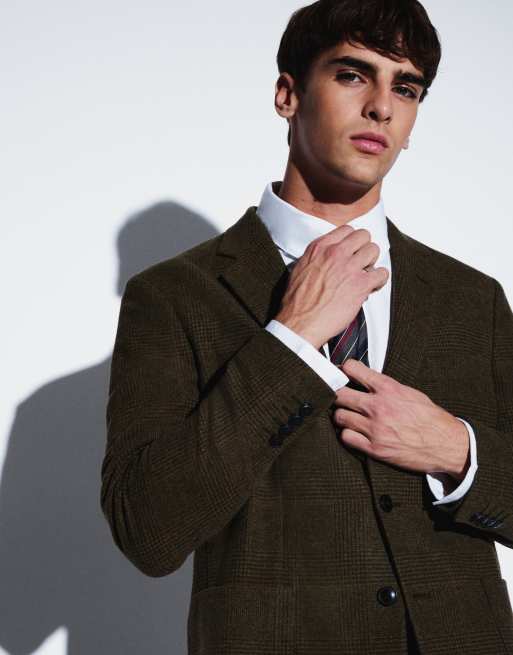 Mango blazer van wolmix met groene ruitprint, 5 van 5