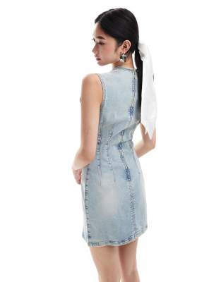 Mango bleach washed denim mini dress in blue | ASOS Mango bleach washed denim mini dress in blue | ASOS