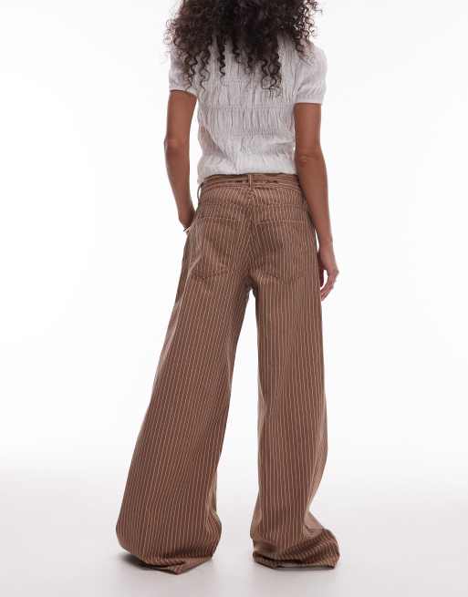 Mango – Blekbruna, randiga baggy jeans med avslappnad passform och knytning i midjan, 3 av 5