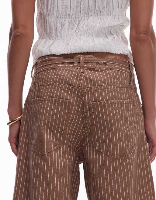 Mango – Blekbruna, randiga baggy jeans med avslappnad passform och knytning i midjan, 4 av 5