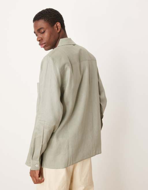 Mango – Blekgrön overshirt i linnetyg, 4 av 4
