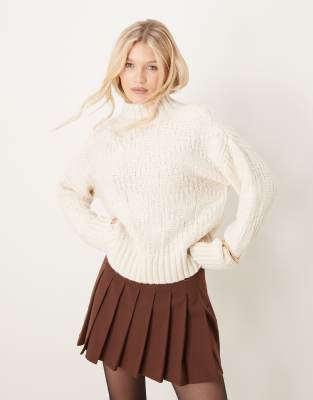 block detail cable knit sweater in white