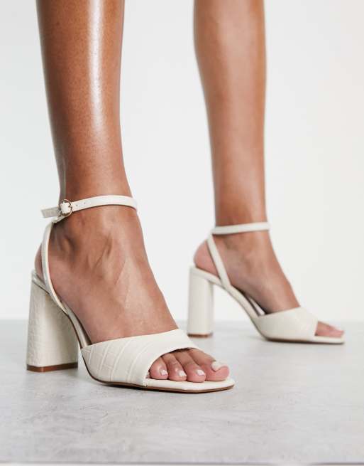 Mango block heeled strappy sandal in ecru ASOS