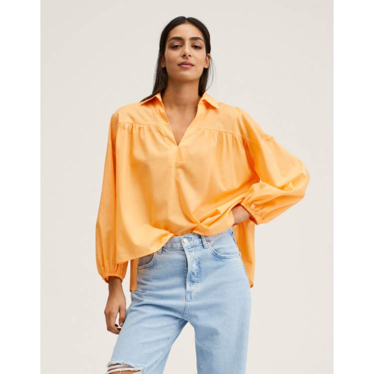 Mango Blouse col V et manches bouffantes Orange ASOS