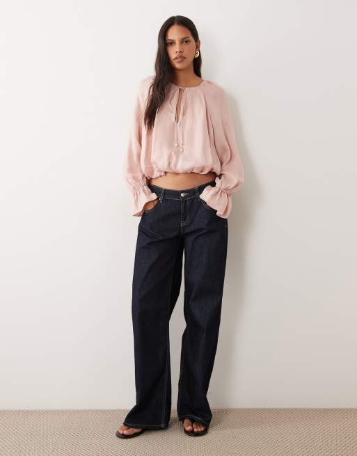 Mango blouse à col V et manches longues en rose pastel, 3 de 4