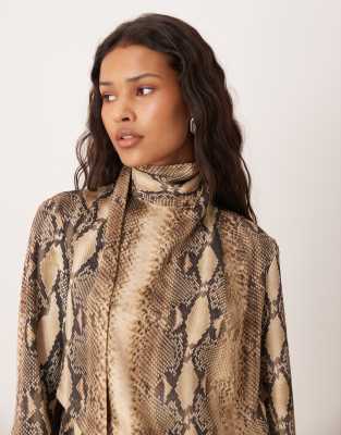 Blouse à encolure nouée et imprimé serpent-Multicolore S