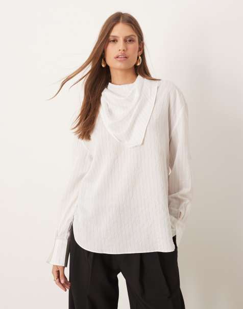 Mango - Blouse à fines rayures et ourlet arrondi - Blanc - view 1