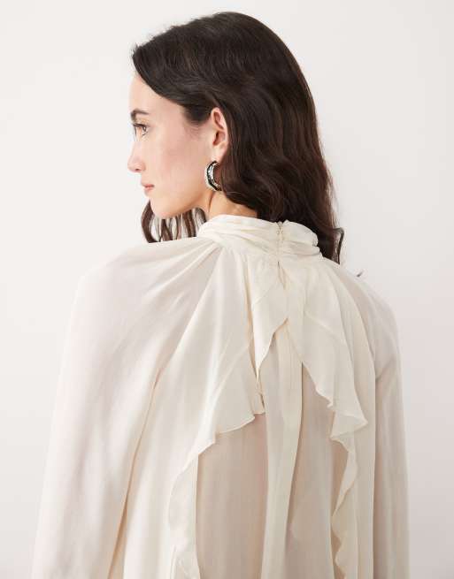 Mango - Blouse à manches longues et col montant avec volants au dos - Crème, 4 de 4